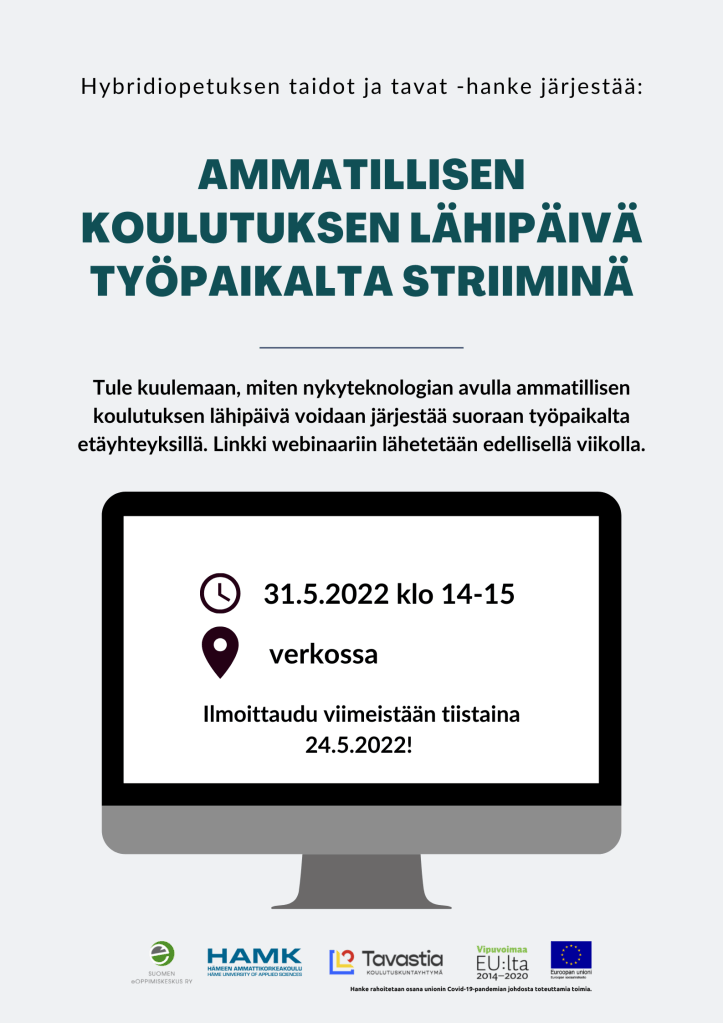 Kutsu Ammatillisen koulutuksen lähipäivä työpaikalta striiminä -tapahtumaan.