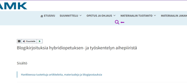 Näyttökuva HAMKin sivuston ylälaidasta.