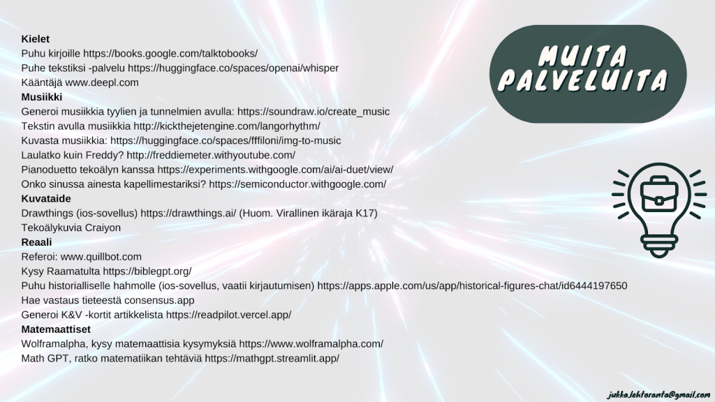 Muita palveluita, joissa voi hyödyntää tekoälyä.